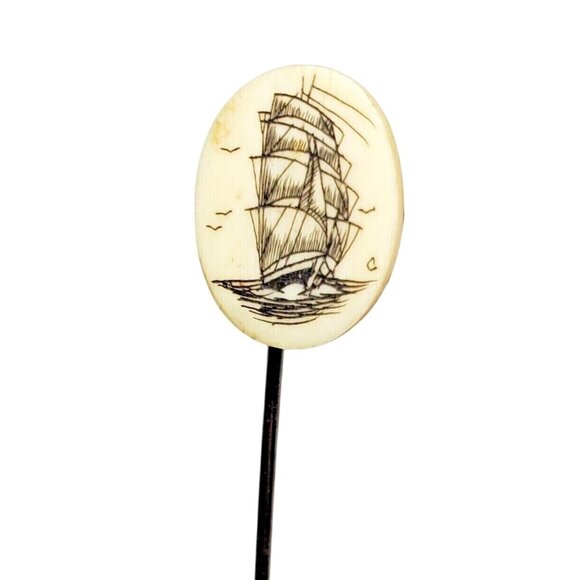 Rare Vintage Old Ship On The Seas Gold Tone Stick Pin | Nautical Lapel Pin - Picture 1 of 12